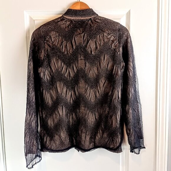 Tania Nardi Handmade Black Taupe Mesh Blouse - Picture 2 of 6